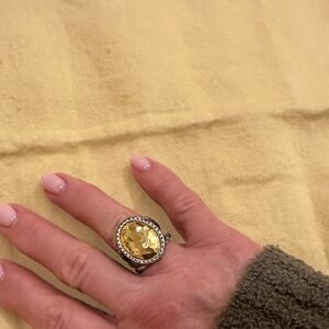 Elegant Silver and Yellow Gemstone Ring